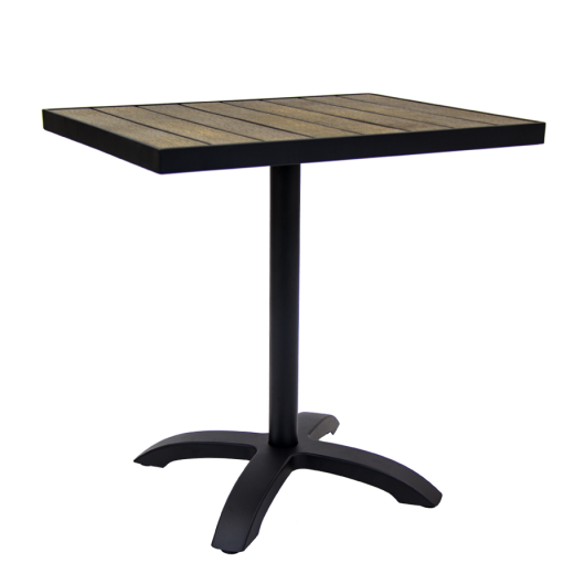 PATIO TABLE SET IN ALUMINUM, SYNTHETIC TEAK SLATS TOP IN DARK BROWN, 24" X 30"