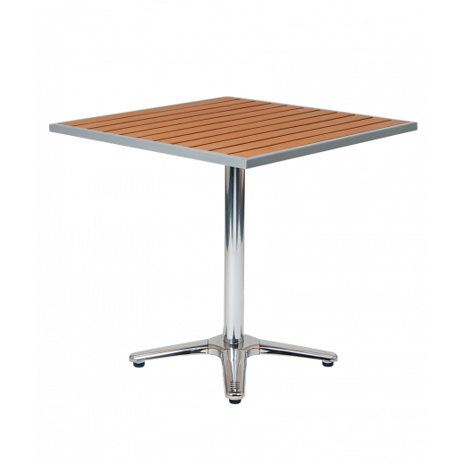 aluminum patio table w/imitation teak slat top